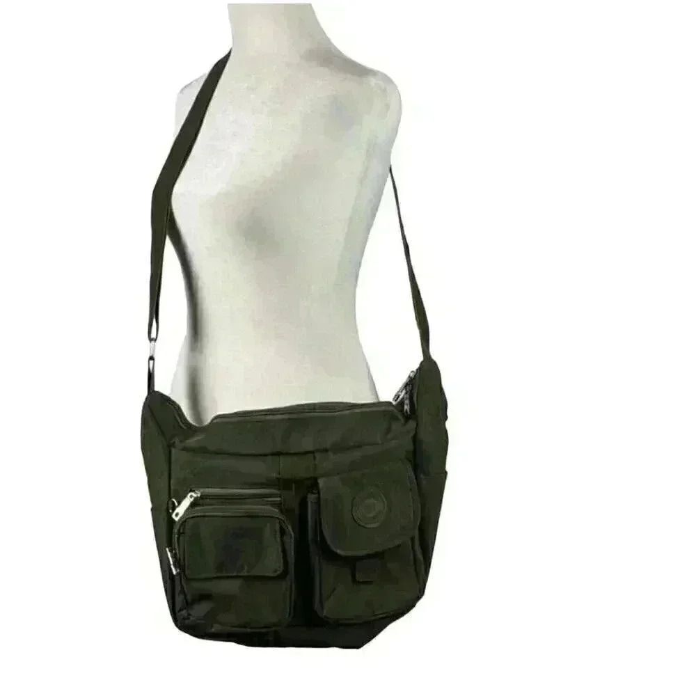 BoBo Xiuxian Women's Dark Sage Gray/Green Multi Pocket Hobo Bag w Adj Strap